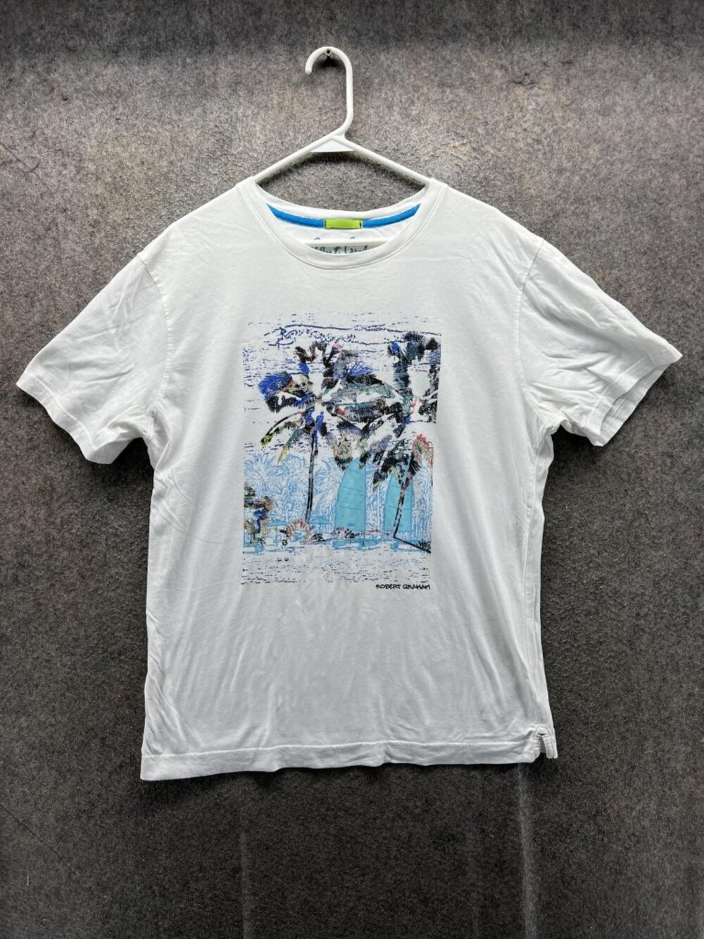 Robert Graham Shirt Mens Large White Palm Tree Tropical Graphic Tee Tagless